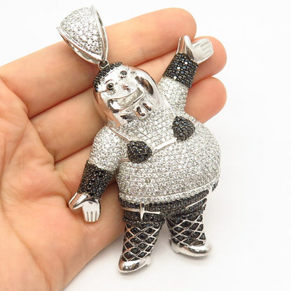 925 Sterling Silver White & Black C Z Cartoon Woman Large Pendant