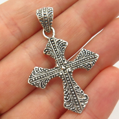 925 Sterling Silver Textured Cross Religious Theme Pendant