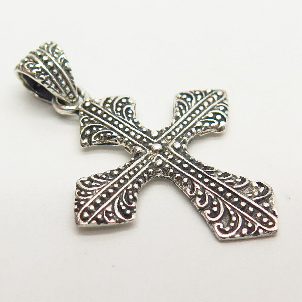 925 Sterling Silver Textured Cross Religious Theme Pendant