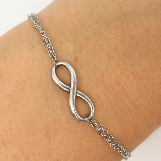 925 Sterling Silver Infinity Design Double Oval Link Bracelet 7 1/4"