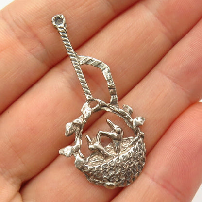 925 Sterling Silver Vintage Chicks Bird's Nest Design Pendant