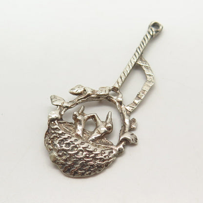 925 Sterling Silver Vintage Chicks Bird's Nest Design Pendant