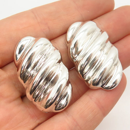 925 Sterling Silver Vintage Mexico Puffy Shell Design Clip On Earrings