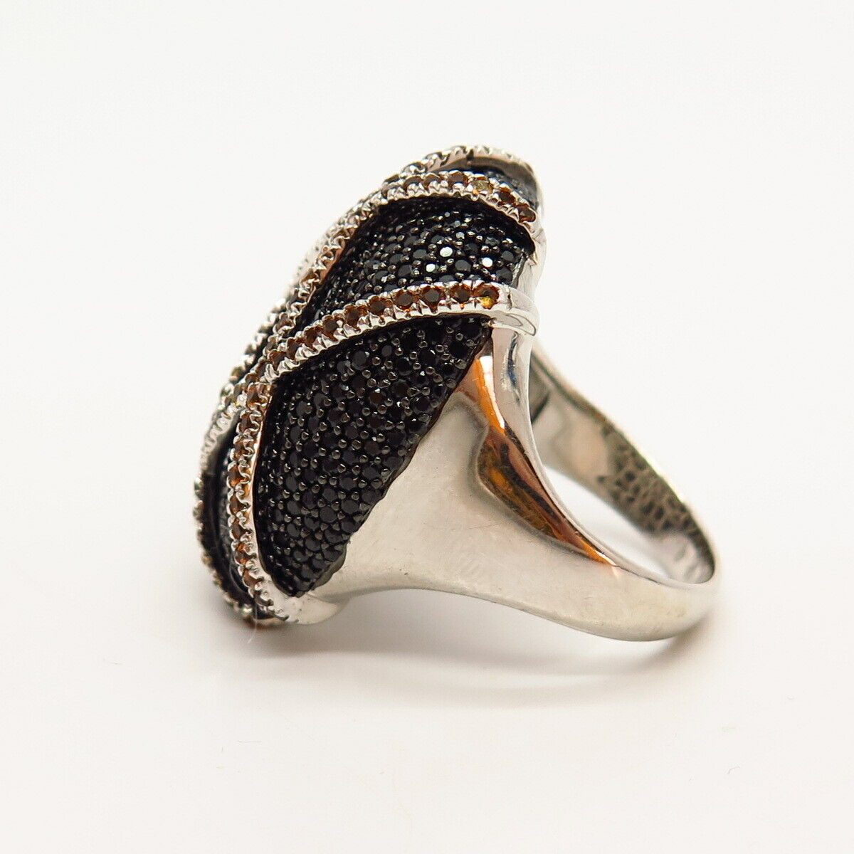 925 Sterling Silver Black & Citrine-Tone C Z Statement Ring Size 9.5