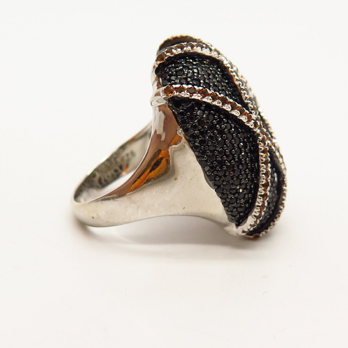 925 Sterling Silver Black & Citrine-Tone C Z Statement Ring Size 9.5