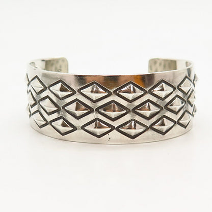 925 Sterling Silver Vintage Geometric Design Cuff Bracelet 7"