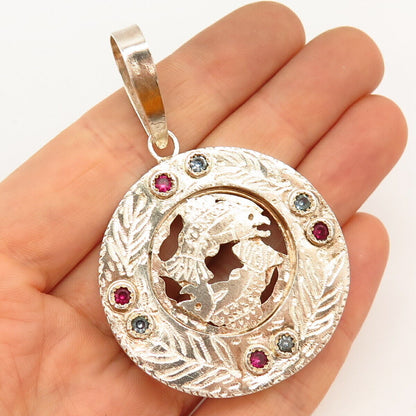 925 Sterling Silver Lab-Created Ruby & Blue Topaz Gem Pisces Zodiac Sign Pendant