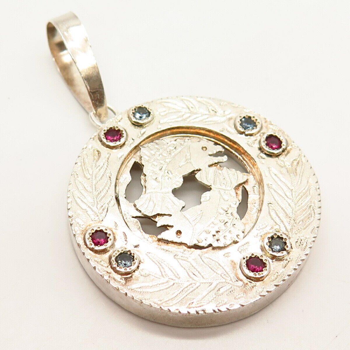 925 Sterling Silver Lab-Created Ruby & Blue Topaz Gem Pisces Zodiac Sign Pendant