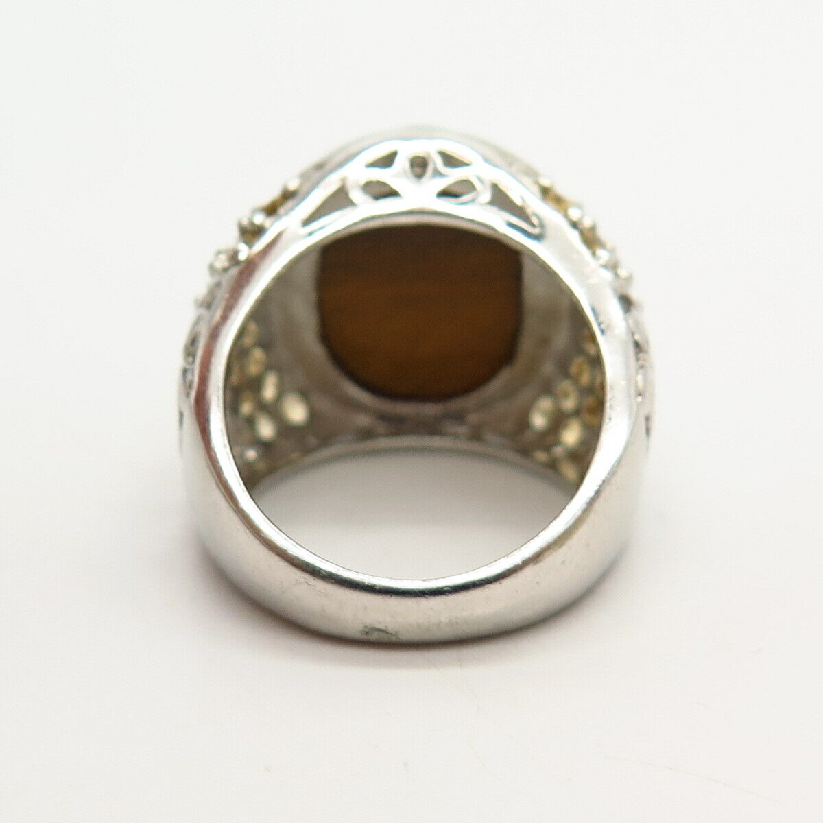 925 Sterling Silver Real Tiger Eye & Citrine Gemstone Ring Size 7