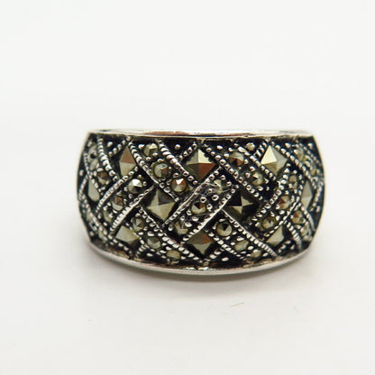 925 Sterling Silver Real Marcasite Gemstone Ring Size 8