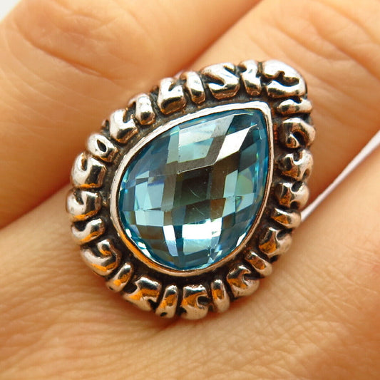 925 Sterling Silver Vintage Blue Topaz-Tone C Z Ring Size 7