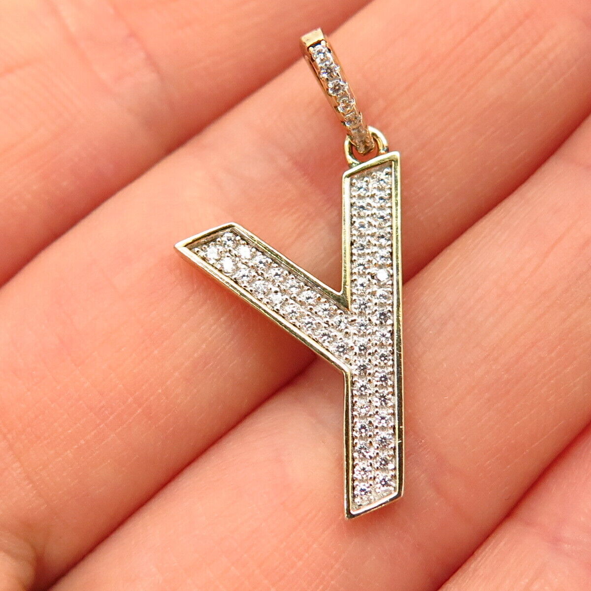 925 Sterling Silver Gold Plated C Z Letter "Y" Initial Design Pendant