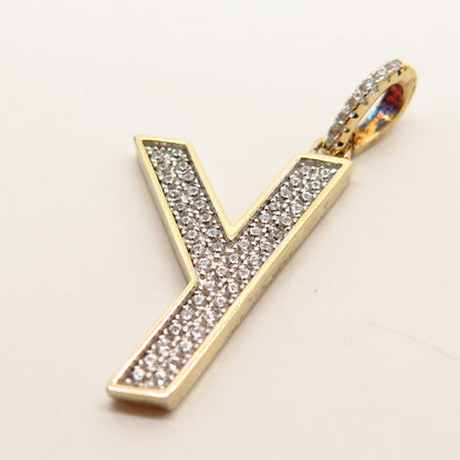 925 Sterling Silver Gold Plated C Z Letter "Y" Initial Design Pendant