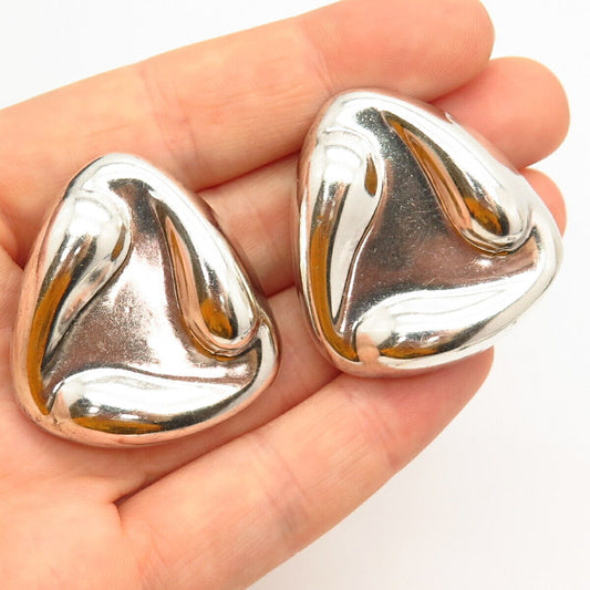 925 Sterling Silver Vintage Mexico Triangle Clip On Earrings