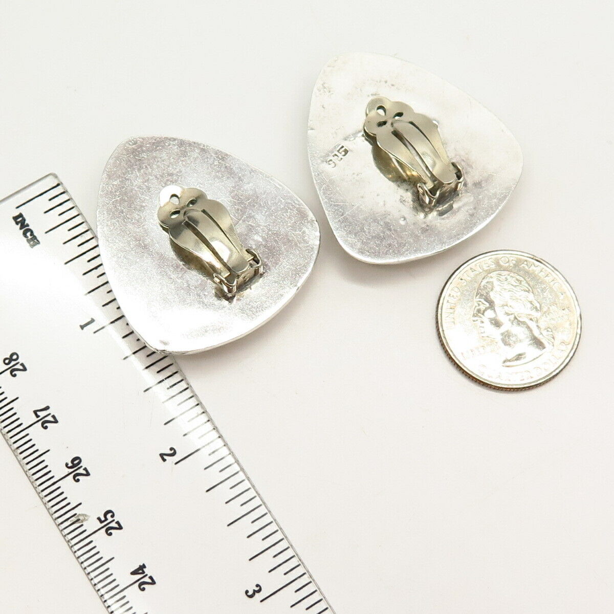 925 Sterling Silver Vintage Mexico Triangle Clip On Earrings