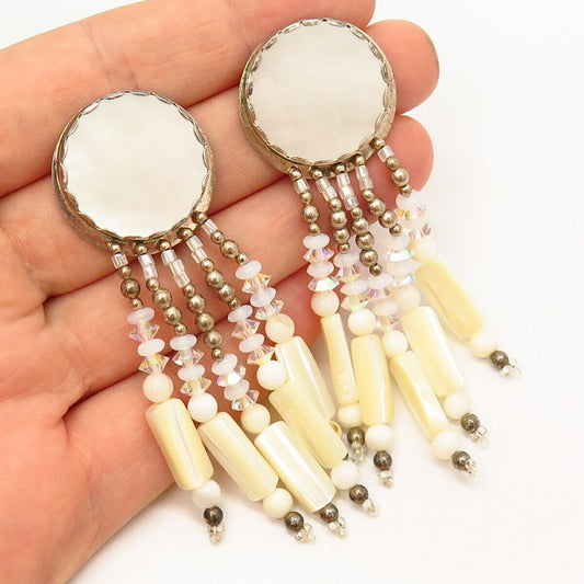 925 Sterling Silver Vintage Real Mother-Of-Pearl Dangling Earrings