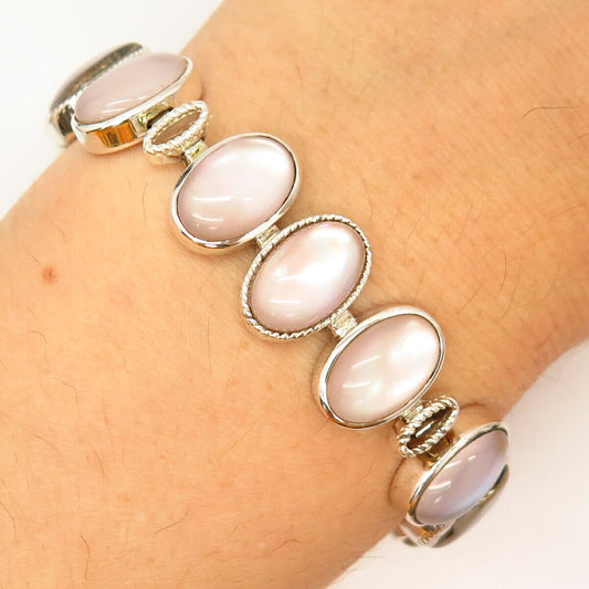 925 Sterling Whitney Kelly Real Mother-Of-Pearl All Around Link Bracelet 7 1/4"