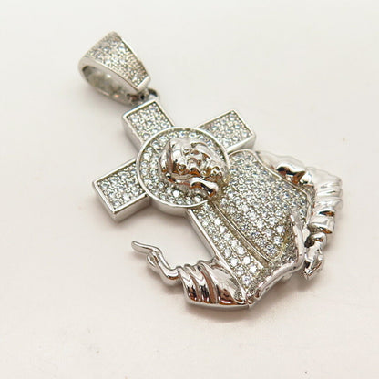 925 Sterling Silver C Z Cross Jesus Religious Pendant