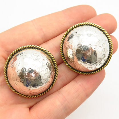 925 Sterling Silver 2-Tone Vintage Mexico Hemisphere Clip On Earrings