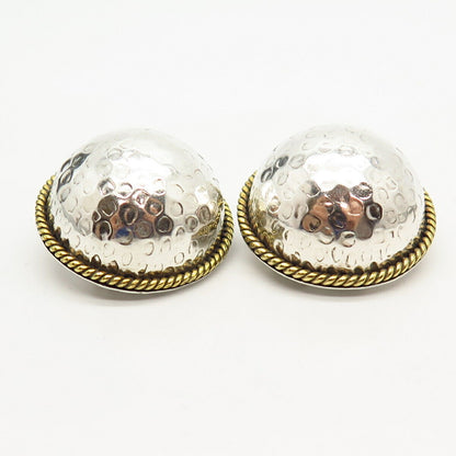 925 Sterling Silver 2-Tone Vintage Mexico Hemisphere Clip On Earrings