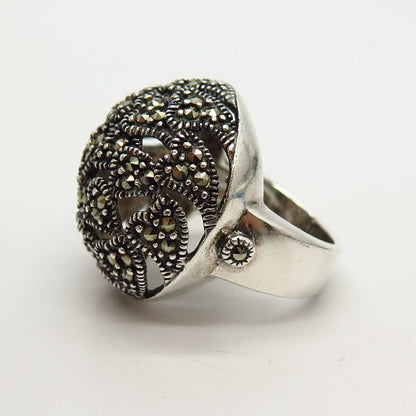 925 Sterling Silver Real Marcasite Gem Heart Design Ring Size 6