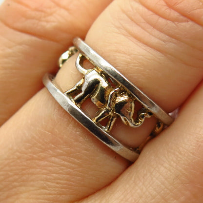 925 Sterling Silver 2-Tone Elephant For Good Luck Band Ring Size 6