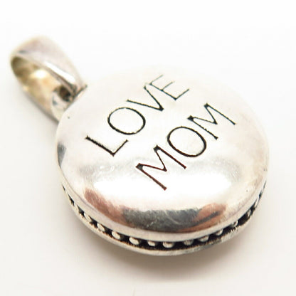 925 Sterling Silver "Love Mom" Hollow Round Pendant