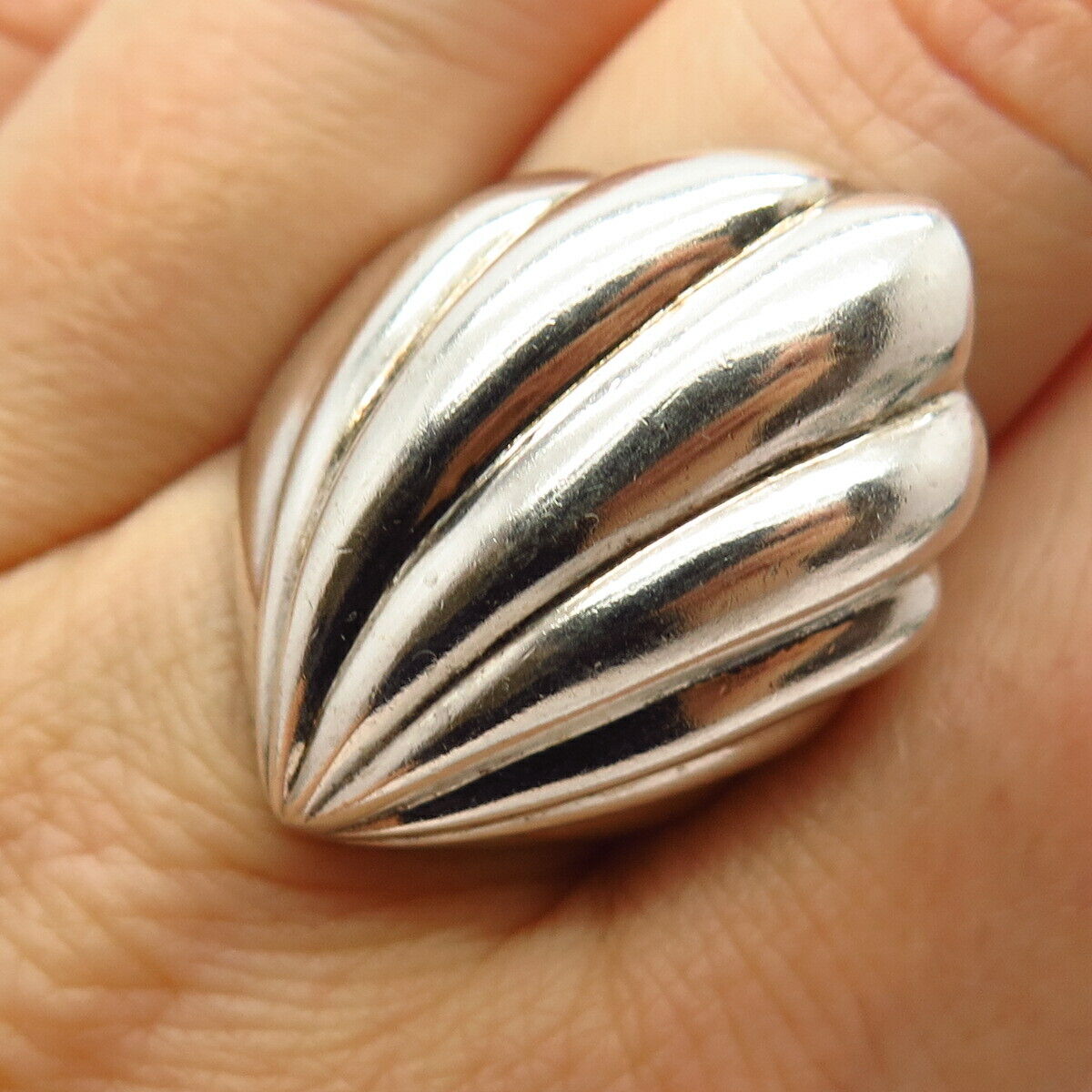 925 Sterling Silver Vintage Mexico Large Shell Design Ring Size 7