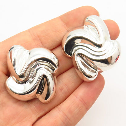 925 Sterling Silver Vintage Mexico Ribbed Design Clip On Earrings