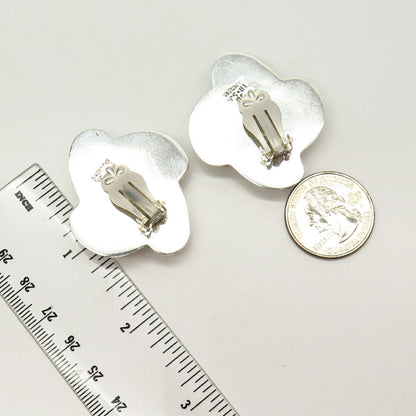 925 Sterling Silver Vintage Mexico Ribbed Design Clip On Earrings