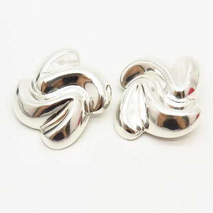 925 Sterling Silver Vintage Mexico Ribbed Design Clip On Earrings