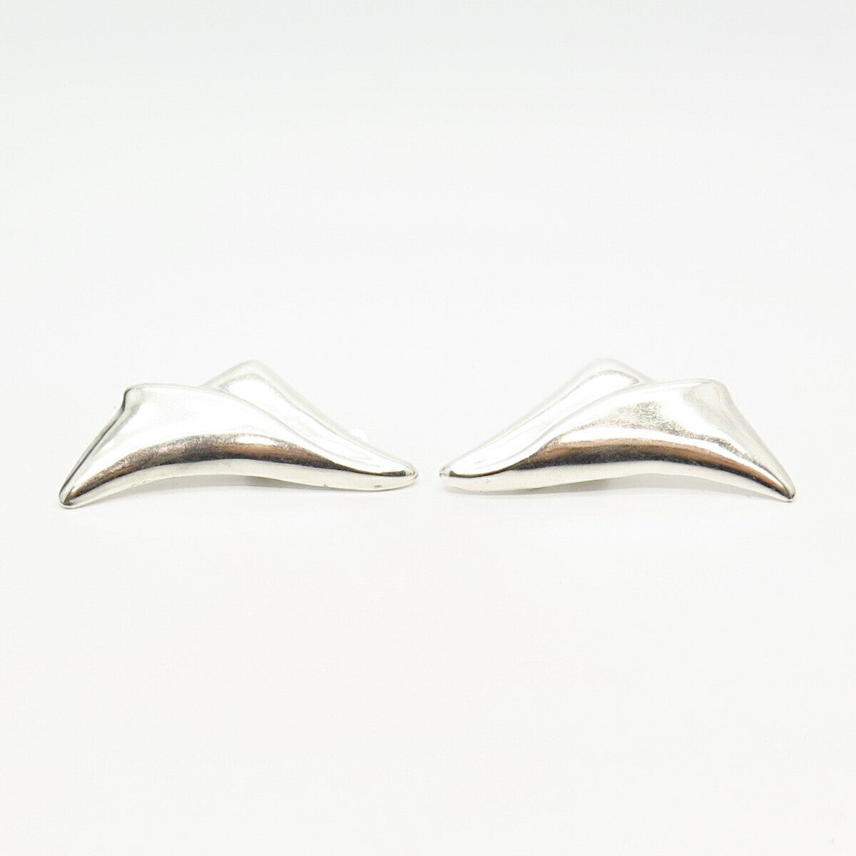 925 Sterling Silver Vintage Mexico Shell Design Clip On Earrings