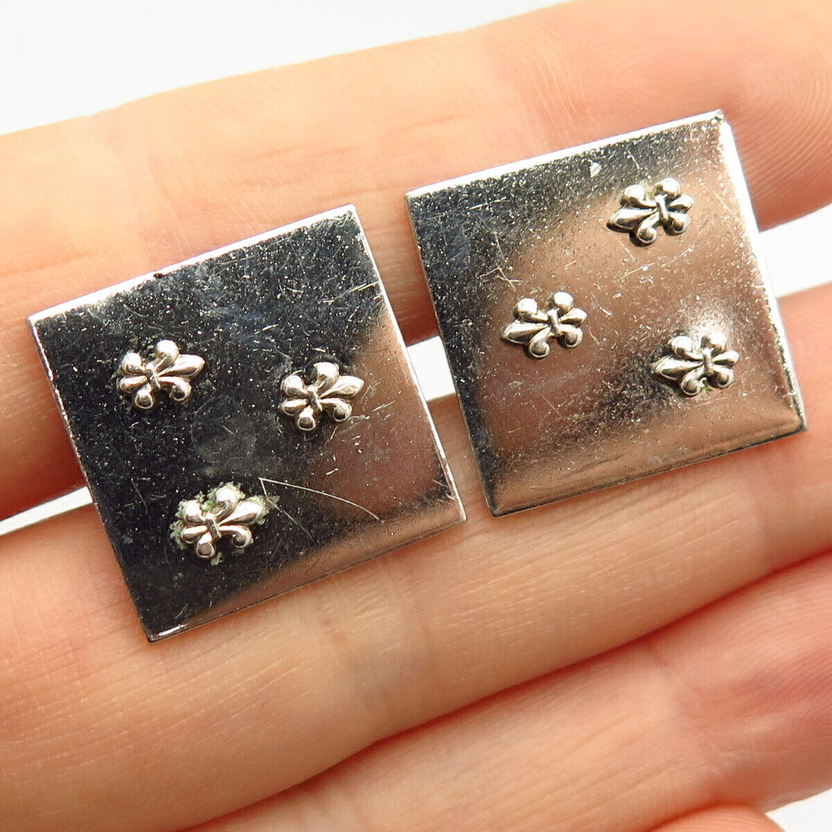 925 Sterling Silver Vintage Swank Inc. Fleur-De-Lis Design Cufflinks