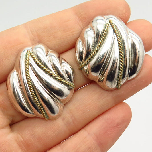 925 Sterling Sliver 2-Tone Vintage Mexico Shell Design Earrings