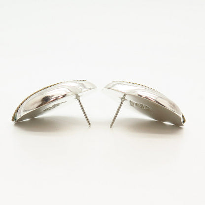 925 Sterling Sliver 2-Tone Vintage Mexico Shell Design Earrings