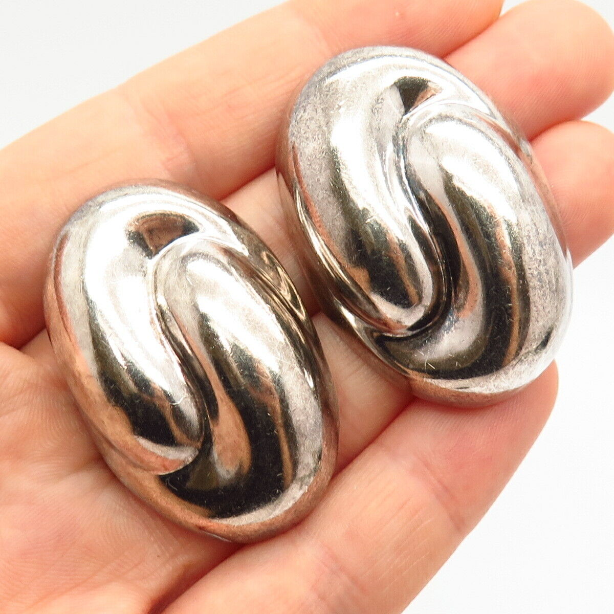 925 Sterling Silver Vintage Mexico Modernist Statement Earrings