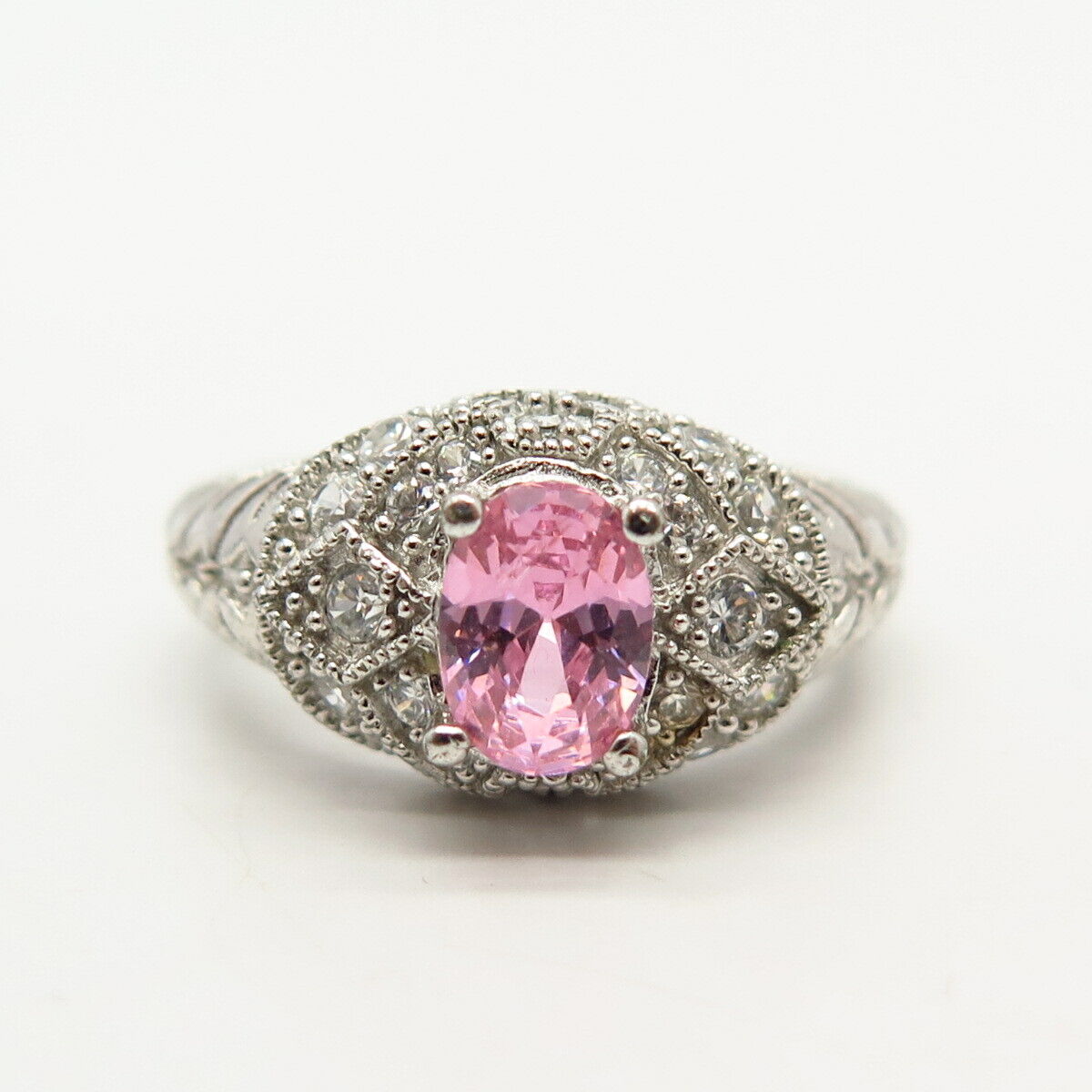 925 Sterling Silver White & Pink C Z Ring Size 6 1/4