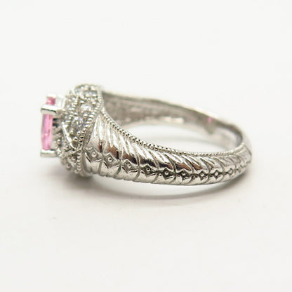 925 Sterling Silver White & Pink C Z Ring Size 6 1/4