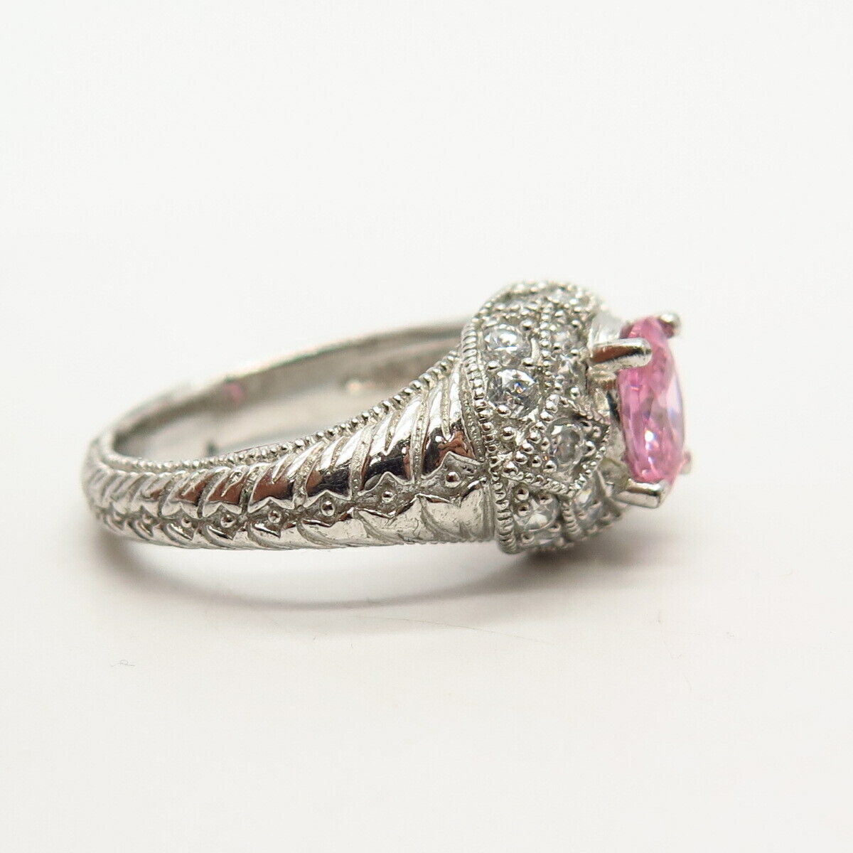 925 Sterling Silver White & Pink C Z Ring Size 6 1/4