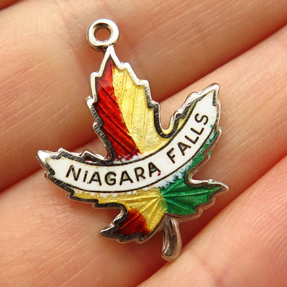 925 Sterling Vintage Breadner & Co. Enamel "Niagara Falls" Maple Leaf Pendant