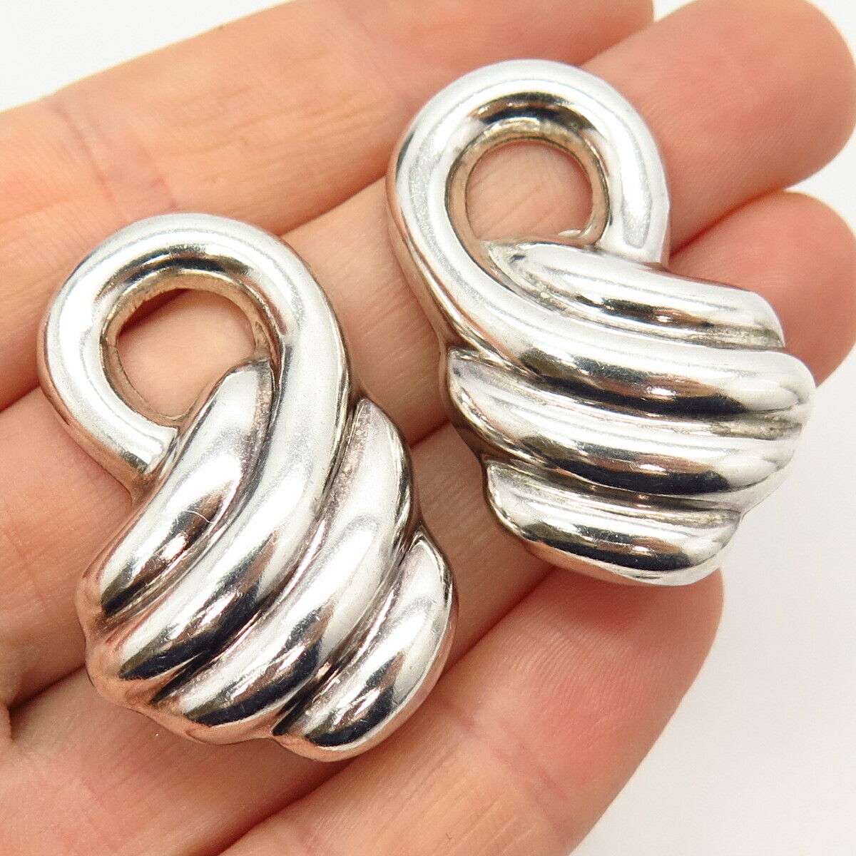 925 Sterling Silver Vintage Mexico Modernist Clip On Earrings