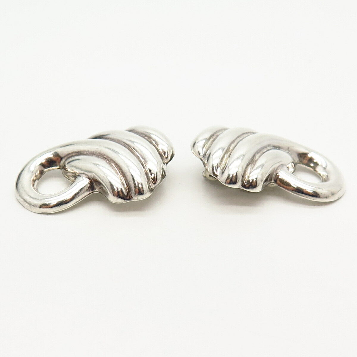 925 Sterling Silver Vintage Mexico Modernist Clip On Earrings