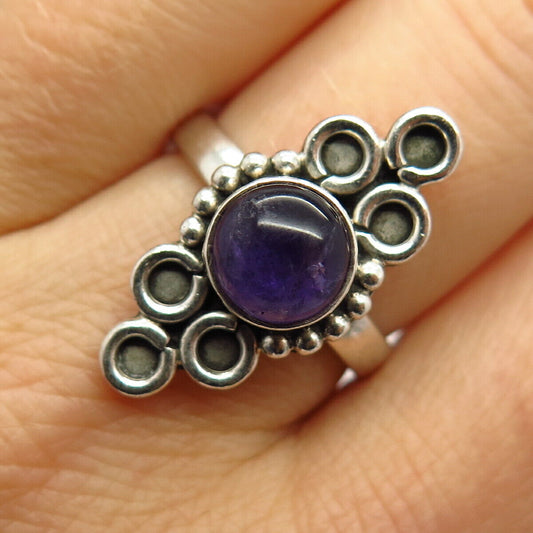 925 Sterling Silver Real Amethyst Gemstone Ring Size 8 1/4