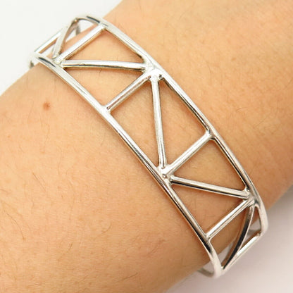 925 Sterling Silver Vintage Geometric Cuff Bracelet 7 1/4"