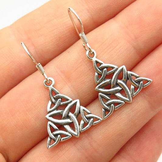 925 Sterling Silver Celtic Triquetra Design Dangling Earrings