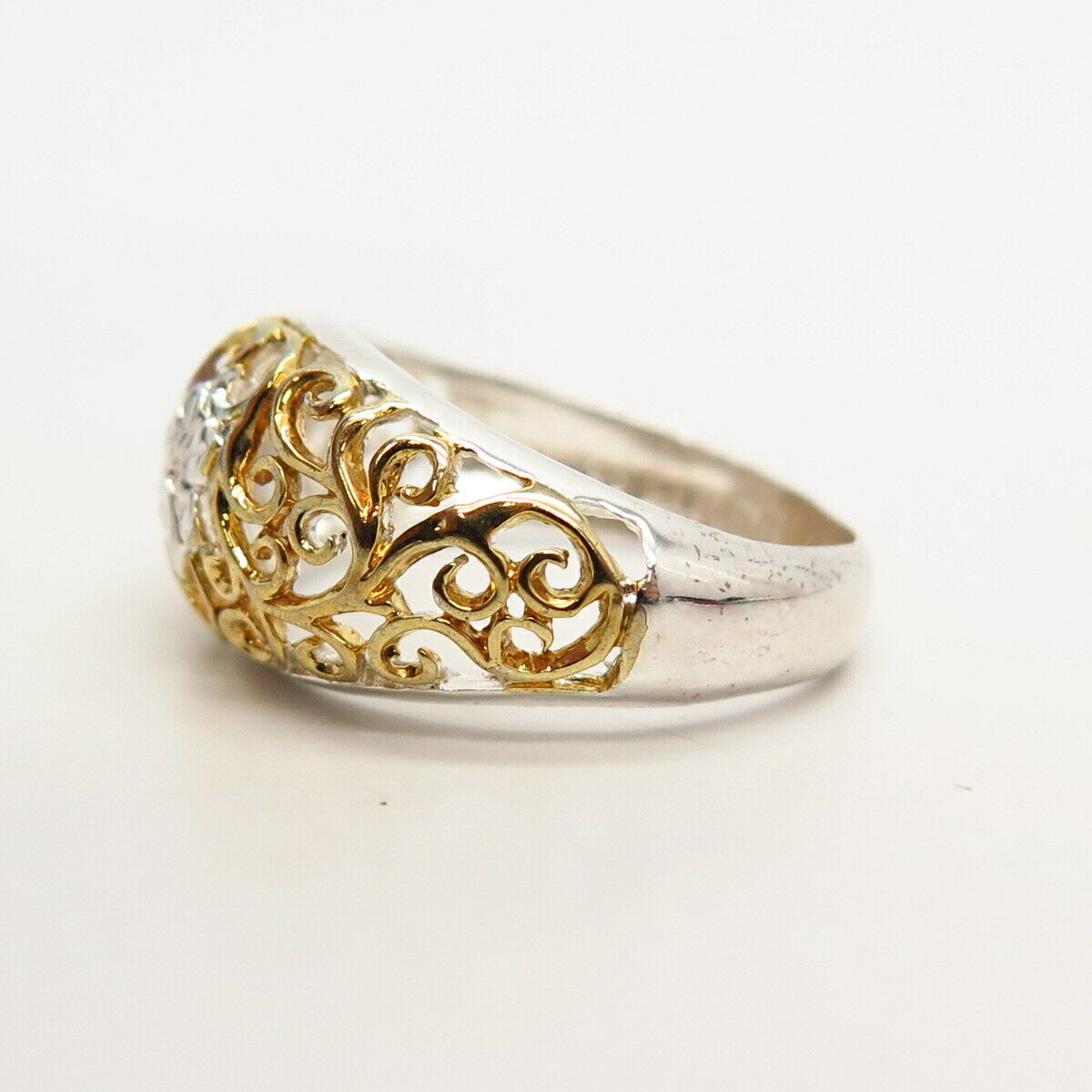 925 Sterling Silver 2-Tone Floral Ornate Design Ring