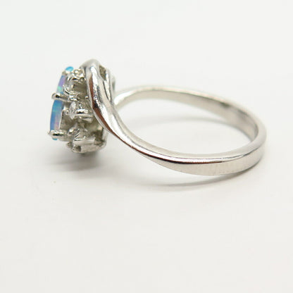 925 Sterling Silver White & Opal-Tone C Z Ring