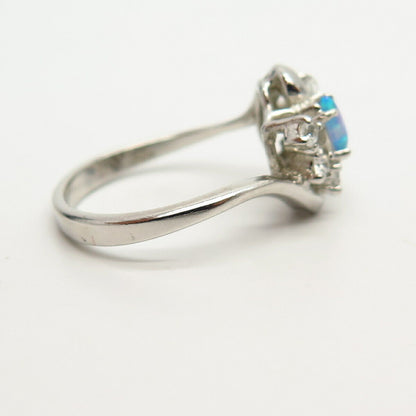 925 Sterling Silver White & Opal-Tone C Z Ring