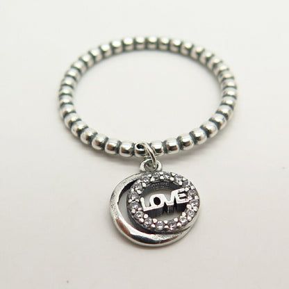 925 Sterling Silver C Z "Love" Bead Design Dangling Ring