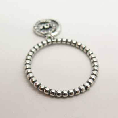 925 Sterling Silver C Z "Love" Bead Design Dangling Ring